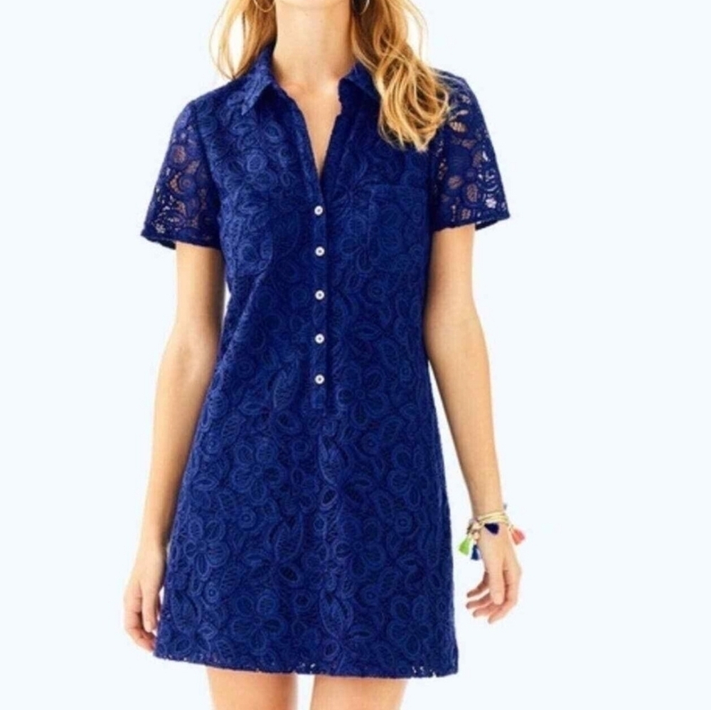Lilly Pulitzer Nelle Dress High Tide Blue women 2 casual lace button up